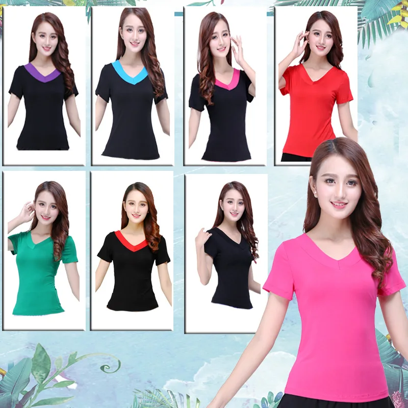 

Square Dance Fitness Modal Cotton Short Sleeve V-Neck Long Sleeve T-Shirt Women's Ethnic Dancewear Top Age 35+ Summer 2026