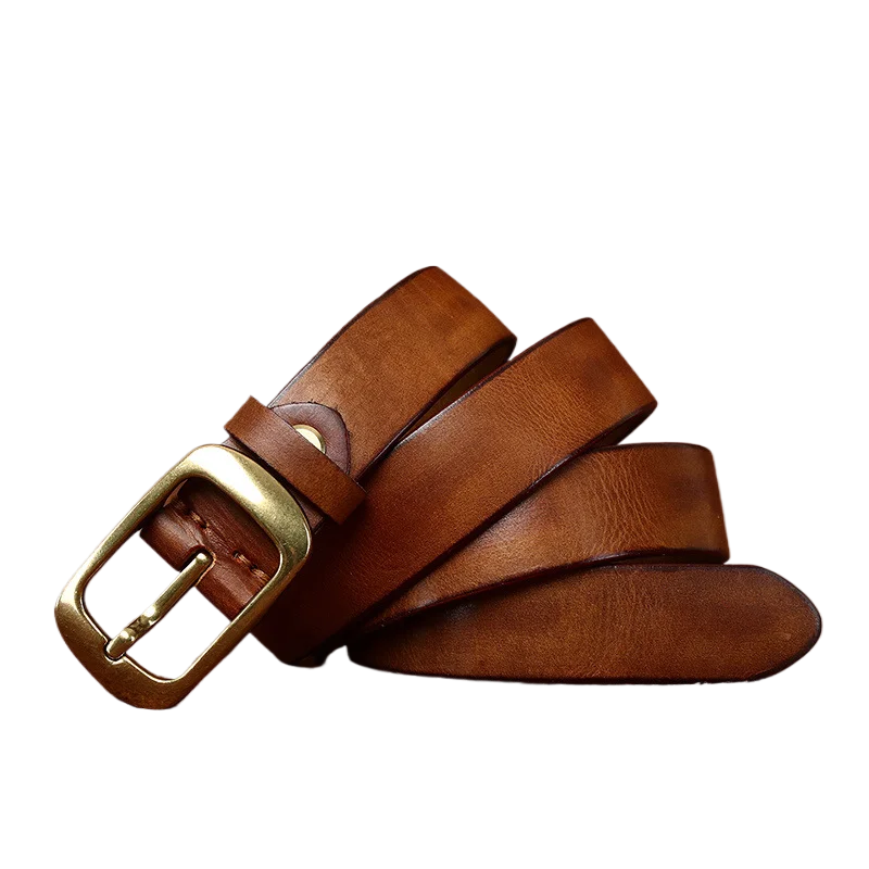 Women's Retro Distressed Washed Pleated Belt, Genuine Top-Grain Leather Fashion Versatile Belt for Women's Jeans