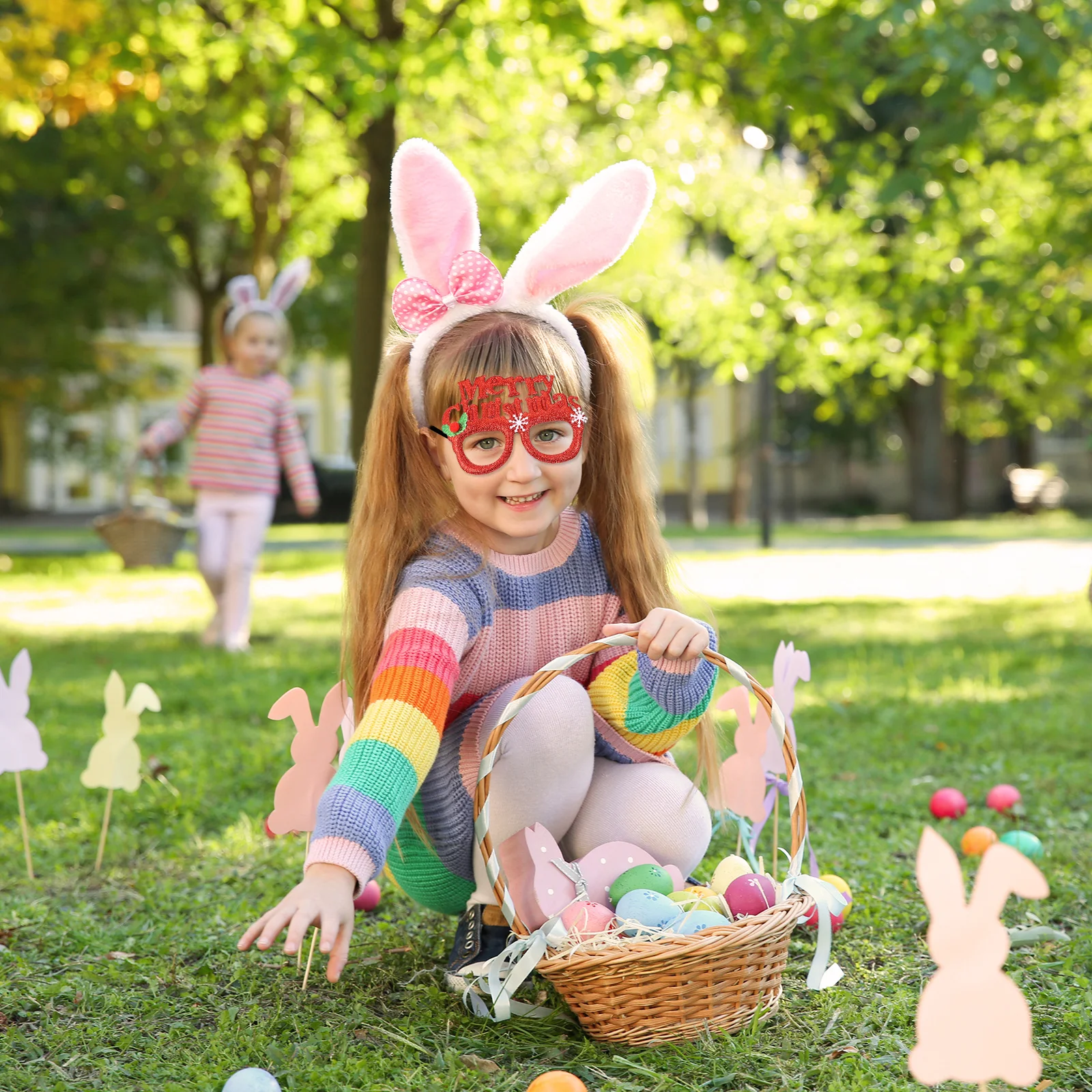 6Pcs Christmas Glasses Set Shiny Plastic Frame Assorted Colors Merry Christmas Reindeer Tree Santa Hat Design Party Accessory