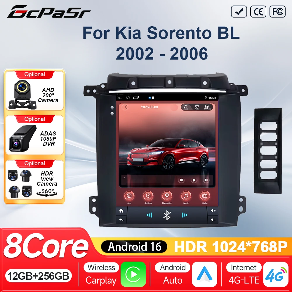 Car Android For Kia Sorento BL 2002 - 2006 Stereo Head Unit Multimedia Video Player GPS Navigation 9.7 inch Vertical Wifi DSP 5G