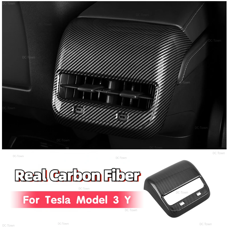 Air Outlet Cover for Tesla Model 3 Y 2021-2023 Real Carbon Fiber 3K240G Rear Armrest Box Rear Exhaust Vent Cover Car Accessories