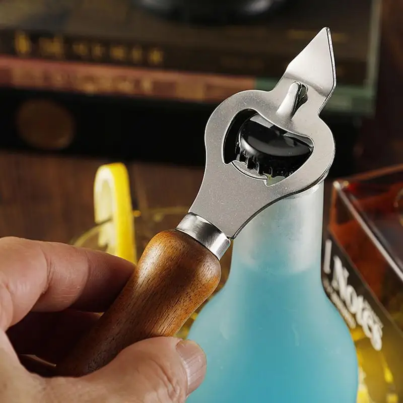 

Beer Bottle Opener Stainless Steel Manual Beer Bottle Opener With Wooden Handle Portable Multifunctional Beer Can Opening Tool