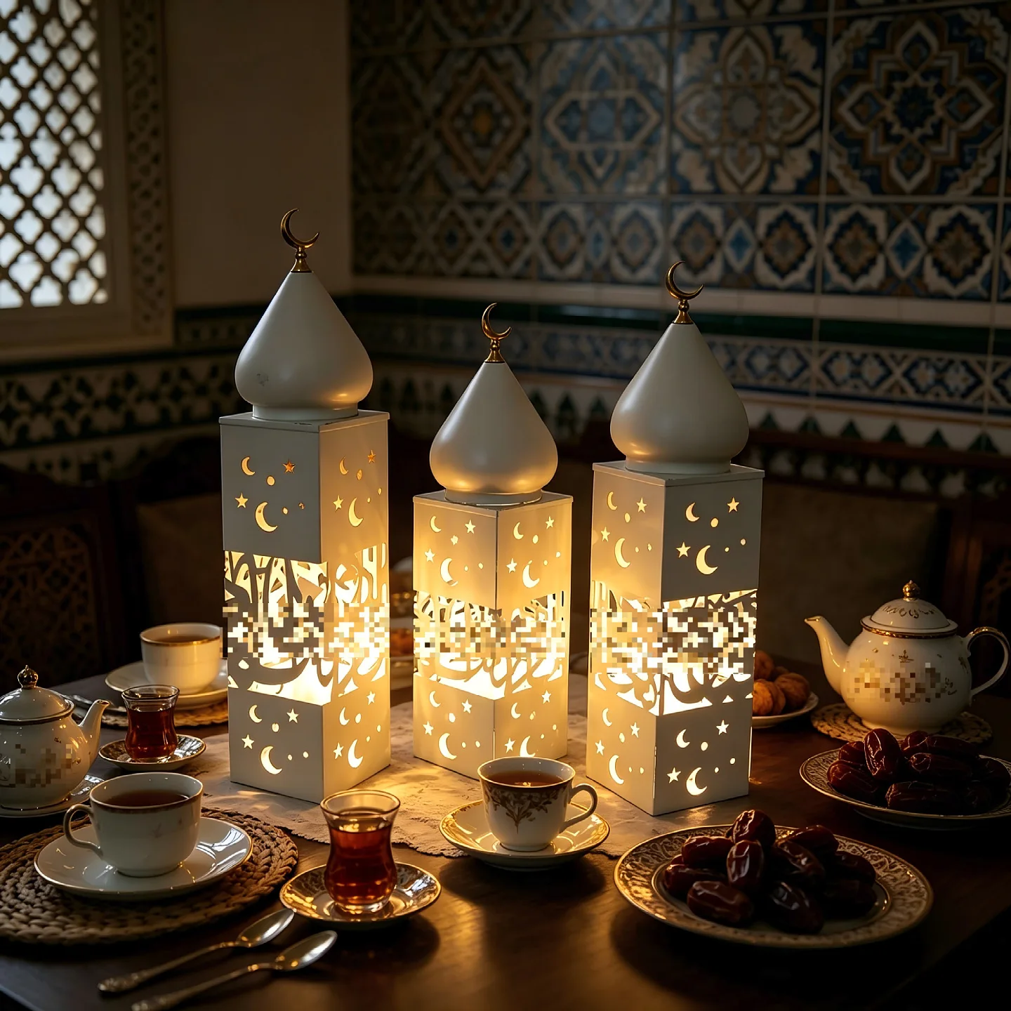 Morocco Star Moon Iron Wind Light Arabian Hollow LED Lantern Middle East Home Desktop Ambient Light