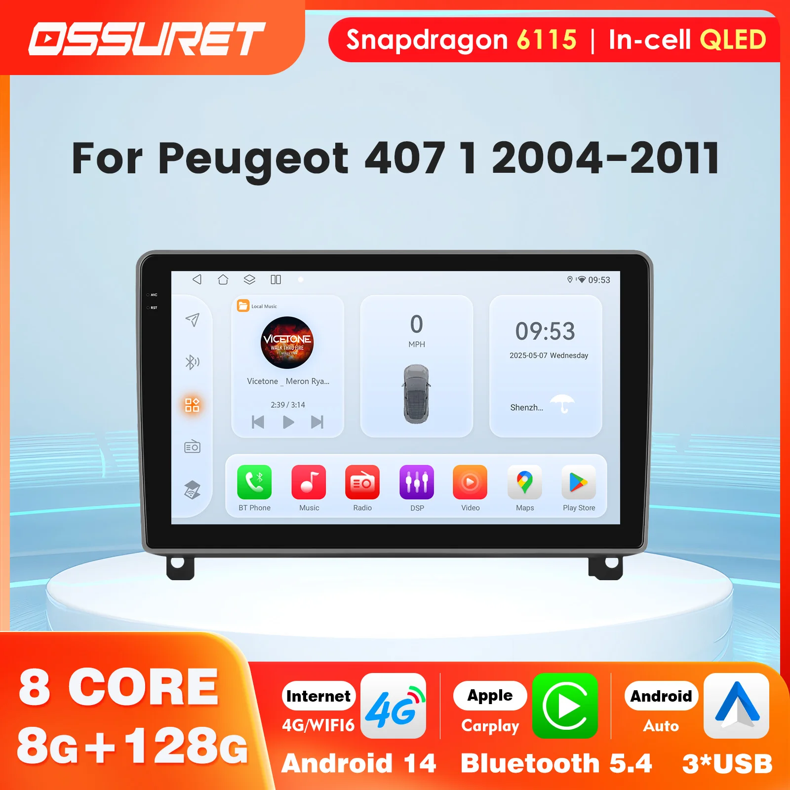 

Автомобильный радиоприемник Snapdragon Incell для Peugeot 407 1 2004 2005-2011 Android Auto GPS 2DIN Беспроводная навигация Carplay Стерео