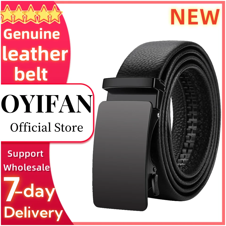 OYIFAN-Cinturón de cuero genuino para hombre, hebilla de aleación ajustable, automática, marca de diseñador de lujo, negocios