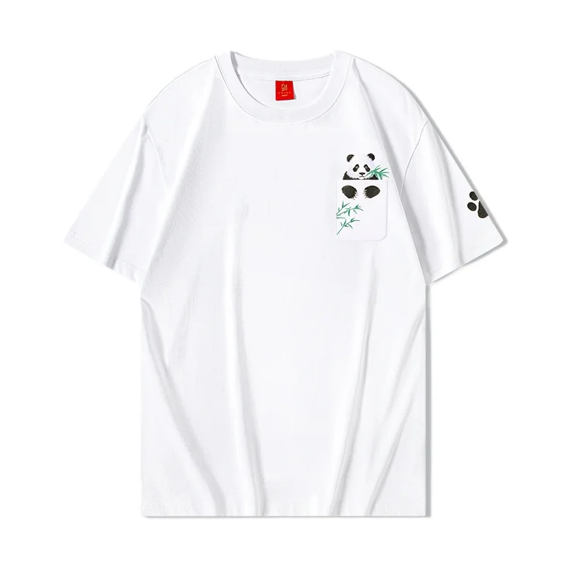 Bear Embroidery T Shirt Men Simple Casual T Shirt Pocket Designer Tees Short Sleeve Cotton Harajuku Streetwear Panda Big Size