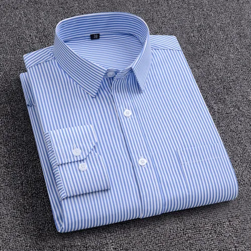 Primavera y otoño nueva camisa de hombre a rayas de manga larga de negocios sin planchado antiarrugas ocio oficina social ropa de hombre