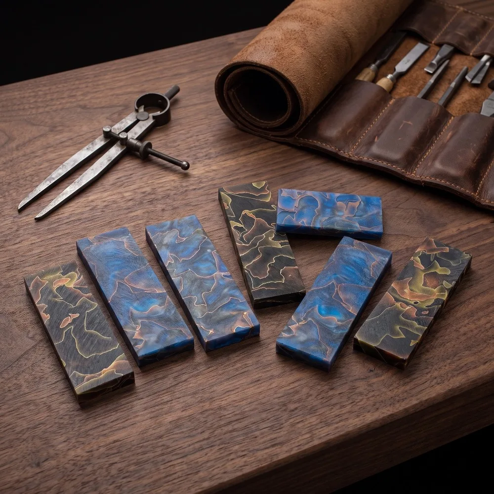 Premium Camo Marbled Epoxy Resin Block Unique Yellow Texture Blank for Handmade Knife Handle Craft Woodworking