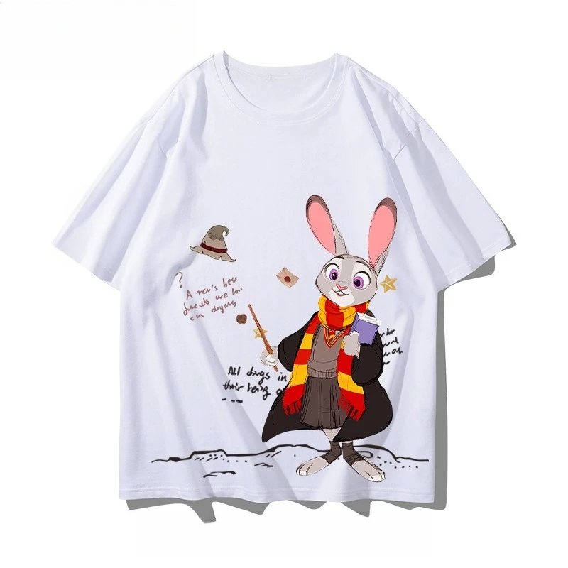 

Лето Disney Crazy Zootopia Joint Magic Academy Джуди Ник Хлопок Свободные мужские и женские пары с коротким рукавом Популярные