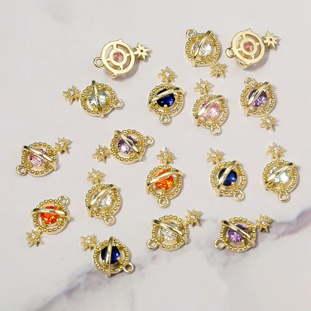 

6Pcs Zircon Planet Nail Charms Premium Manicure Decorative Nail Art Small Decors DIY Fashion Accessories Manicure Decors