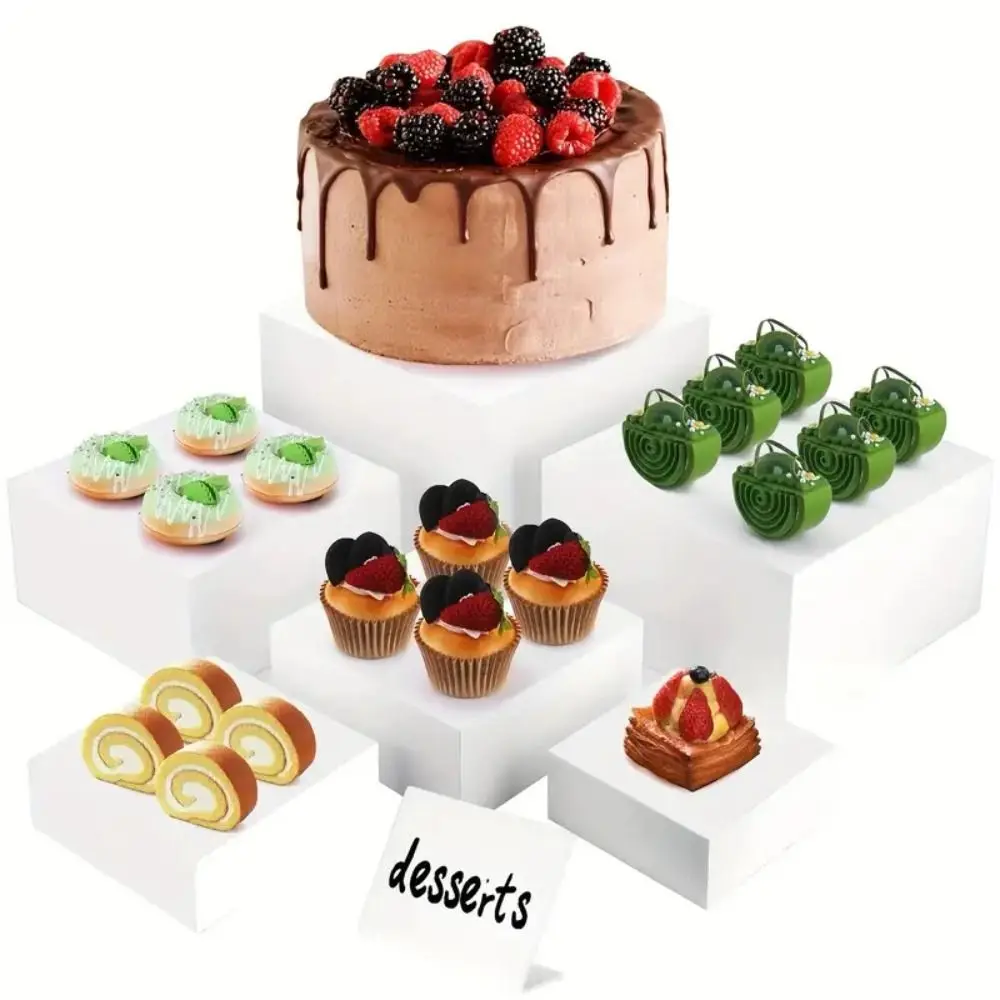 

6pcs/set Acrylic Buffet Riser Square Space Saving Storage Box Dessert Cake Holder For Party Wedding Toy Figure Jewelry Display