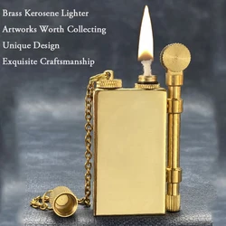 Nostalgic Brass Kerosene Lighter Mechanical Oil Lighter Edc Gadgets Firestone Storage Design Retro Collection