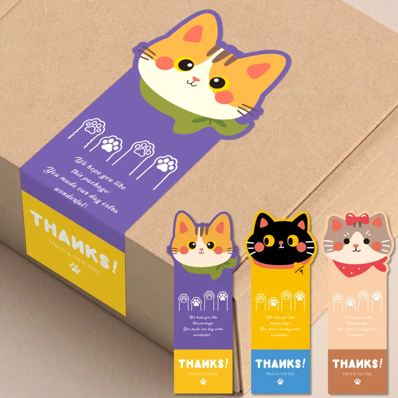 

50pcs/pack Cute Cat Thank You Stickers for Package Adhesive Sealing Sticker for Gift Bags Online Retailers Packages Envelopes