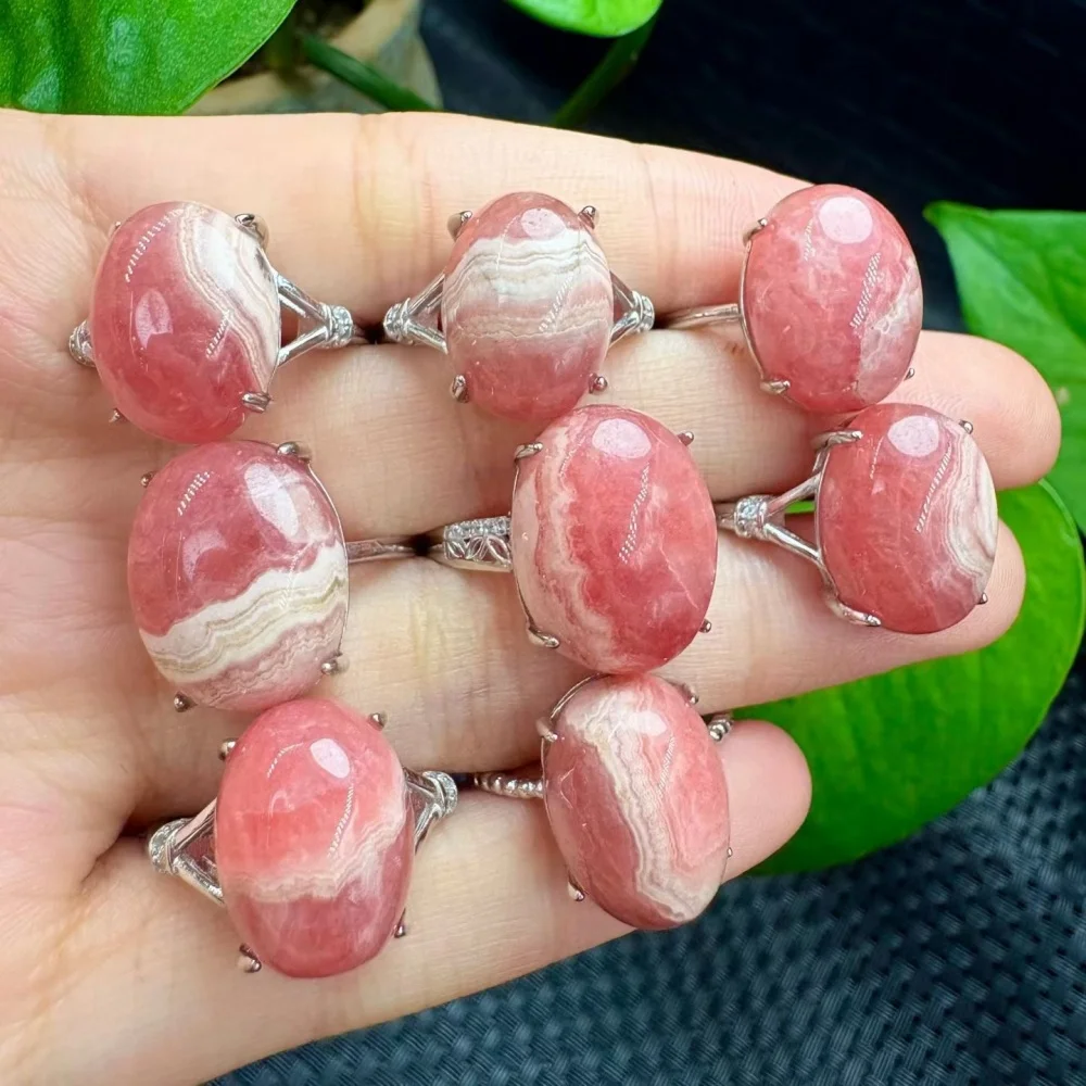 Natural Rhodochrosite Ring Colour Crystal Gemstone Trendy Creative Mature Fashion Women Healing  Jewelry Gift 1PCS