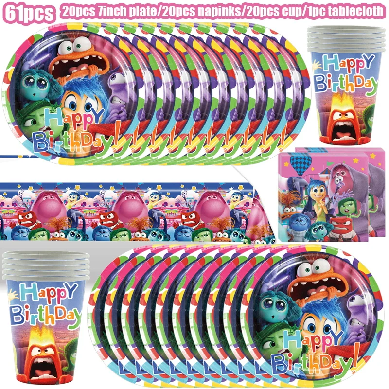 Disney Inside Out 2 Birthday Party Decorations Kit Inside Out Happy Birthday Paper Cups Plates Napkins Backdrop Balloon Supplies