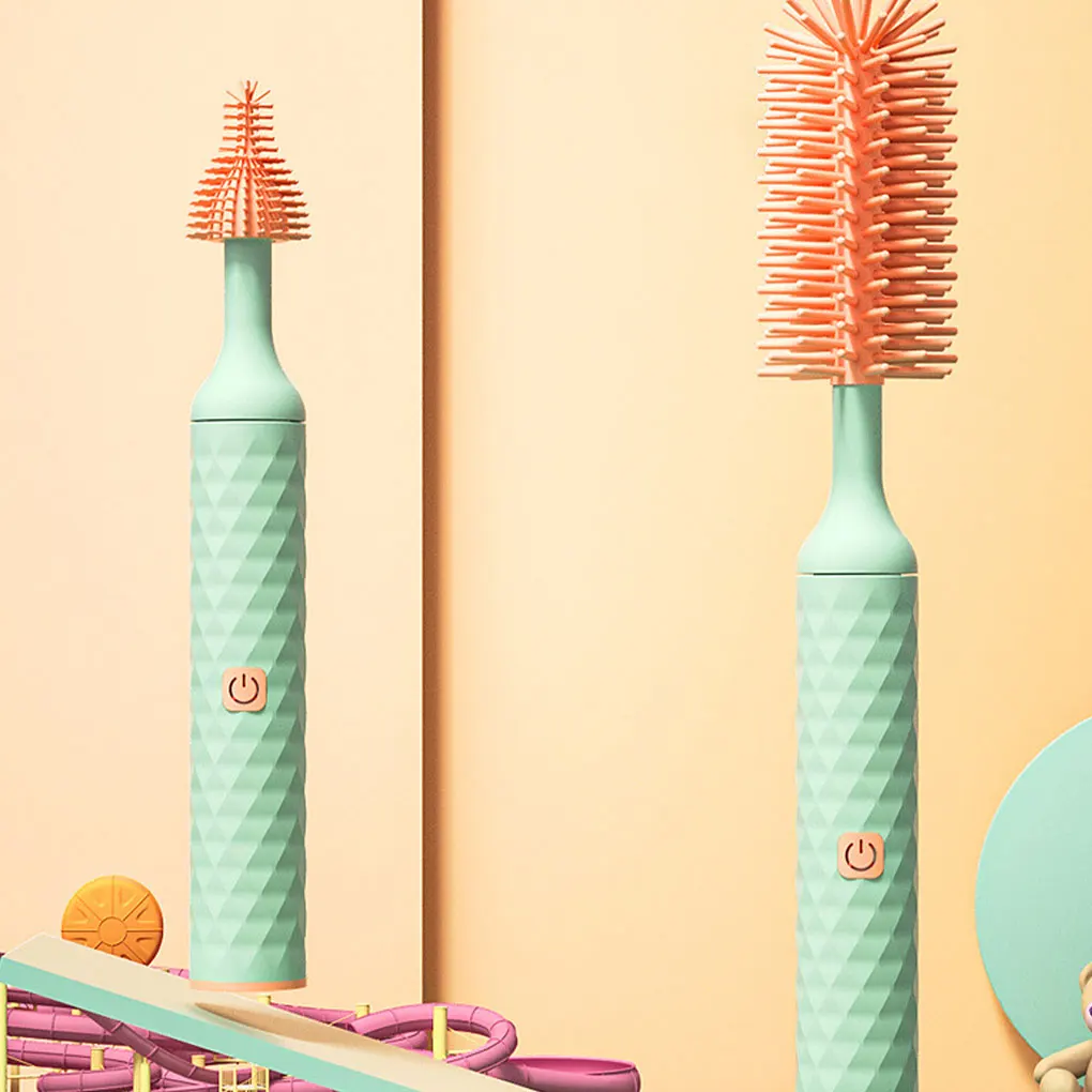 فرشاة تنظيف زجاجات الأطفال المحمولة 360 درجة، فرشاة تنظيف زجاجات الأطفال الكهربائية، 3 قطع باللون الوردي #3