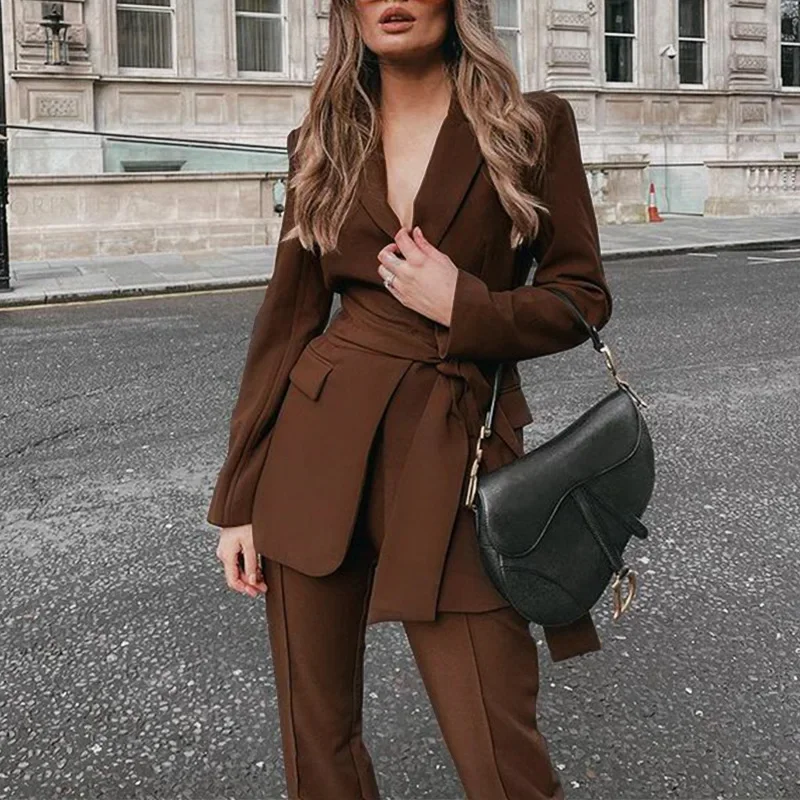 Women's High-End Lace-up Suit Jacket, Formal 2-Piece Pants, Slim Jacket, Business Office Work, Street Wear