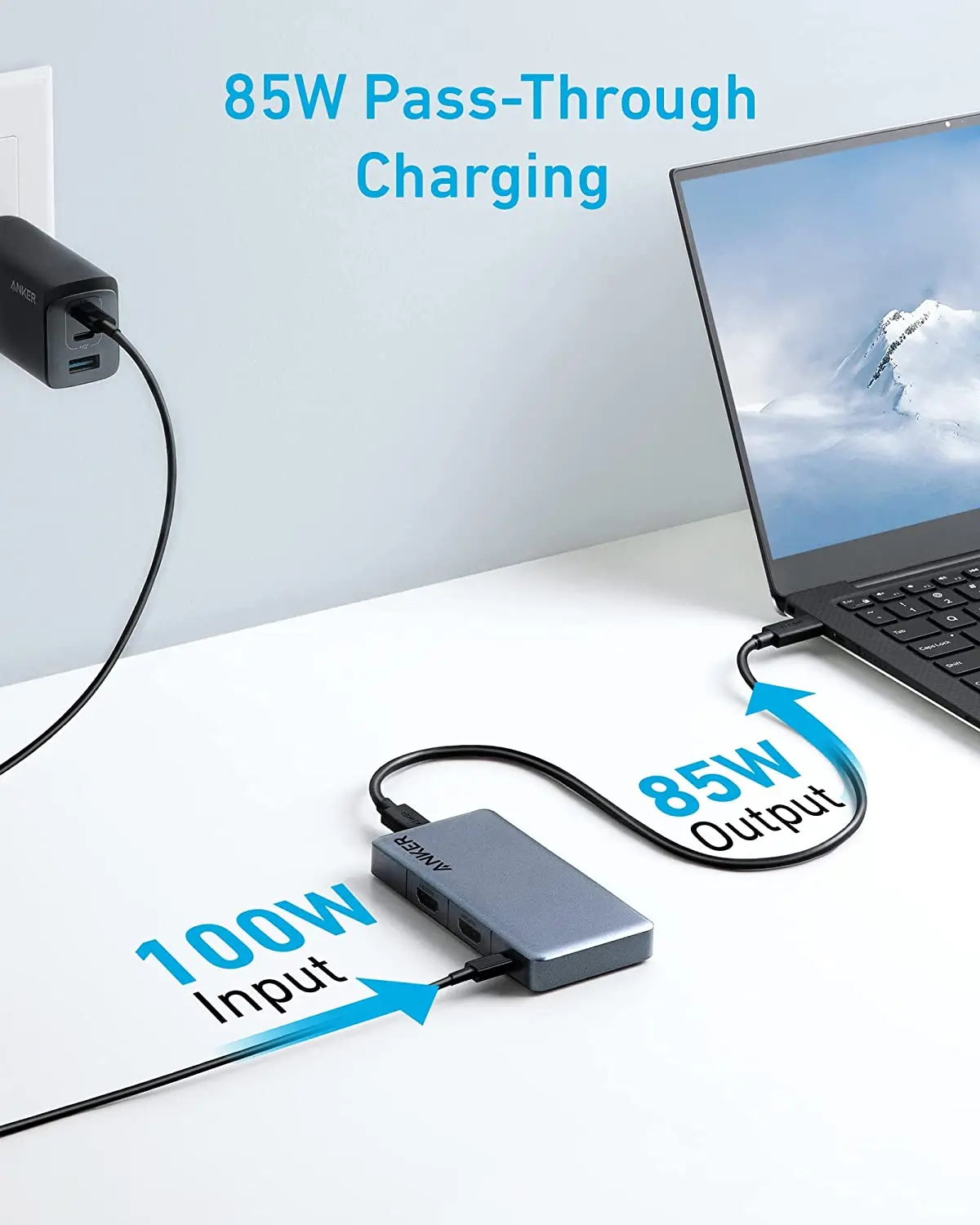 Anker-Docking Station para Laptops, 343, 7-em 1, USB C, placa gráfica externa, entrega de energia de 100W