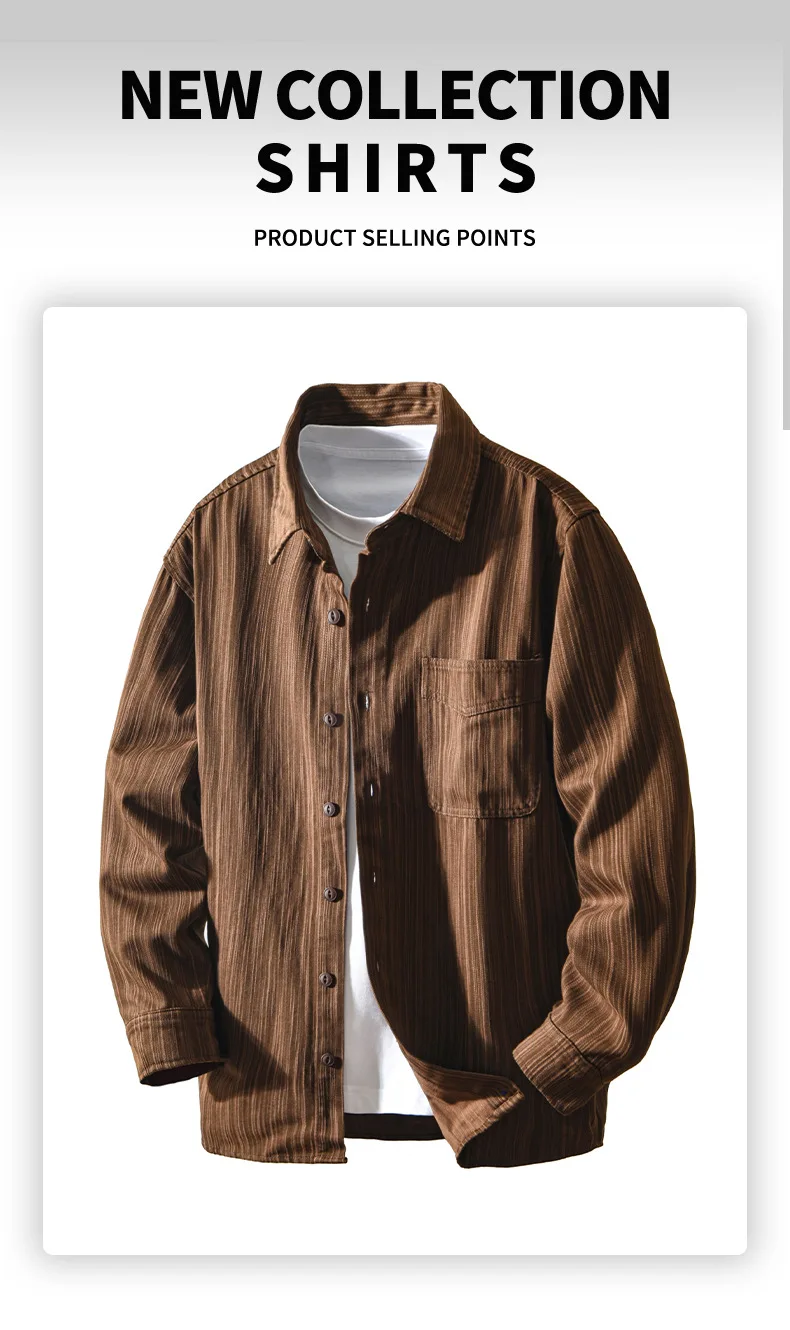 سترة مخططة مصبوغة بغزل ثقيل الوزن للرجال - قمصان عمال كلاسيكية مستوحاة من اليابانية طراز 2025 خريف أمريكي عتيق 4XL #5