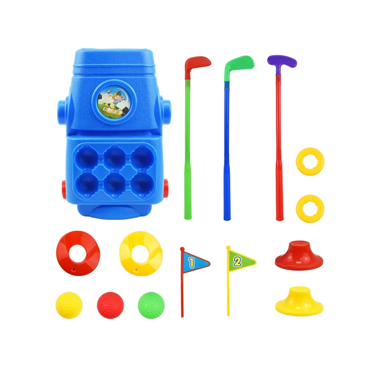 Ensemble de golf pour tout-petits avec 3 bâtons de golf Ik3, 2 trous d'entraînement, voiturette de golf, jouets de sport, cadeau pour les enfants