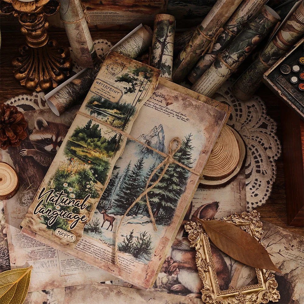 160 Blatt Vintage-Naturlandschaft-Scrapbook-Papier, nicht klebend, groß, 160 verschiedene Muster, DIY-Dekorationsmaterial, Papier – Detail 2