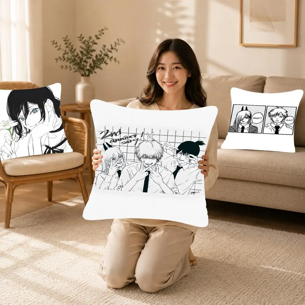 Anime Manga Chainsaw Man Cushion Cover Bedroom bed reading backrest cushion Festive plush holiday Soft plush throw