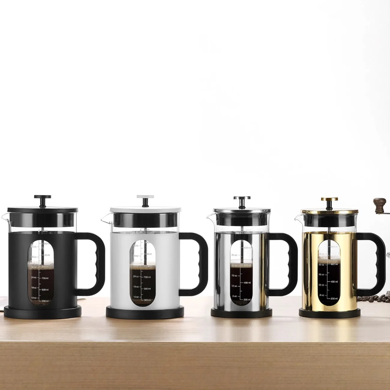 HYS Hand brewed coffee press pot Large capacity stainless steel shell Heat-resistant high borosilicate glass tea maker