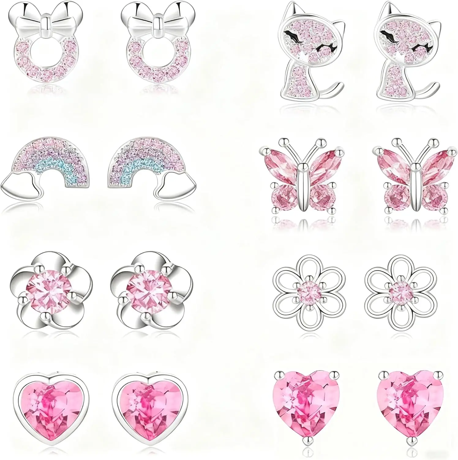 

8Pairs Hypoallergenic Stud Earrings Silver 925 Women Girls Tiny Stud Earrings Silver Aaaaa Cubic Zirconia