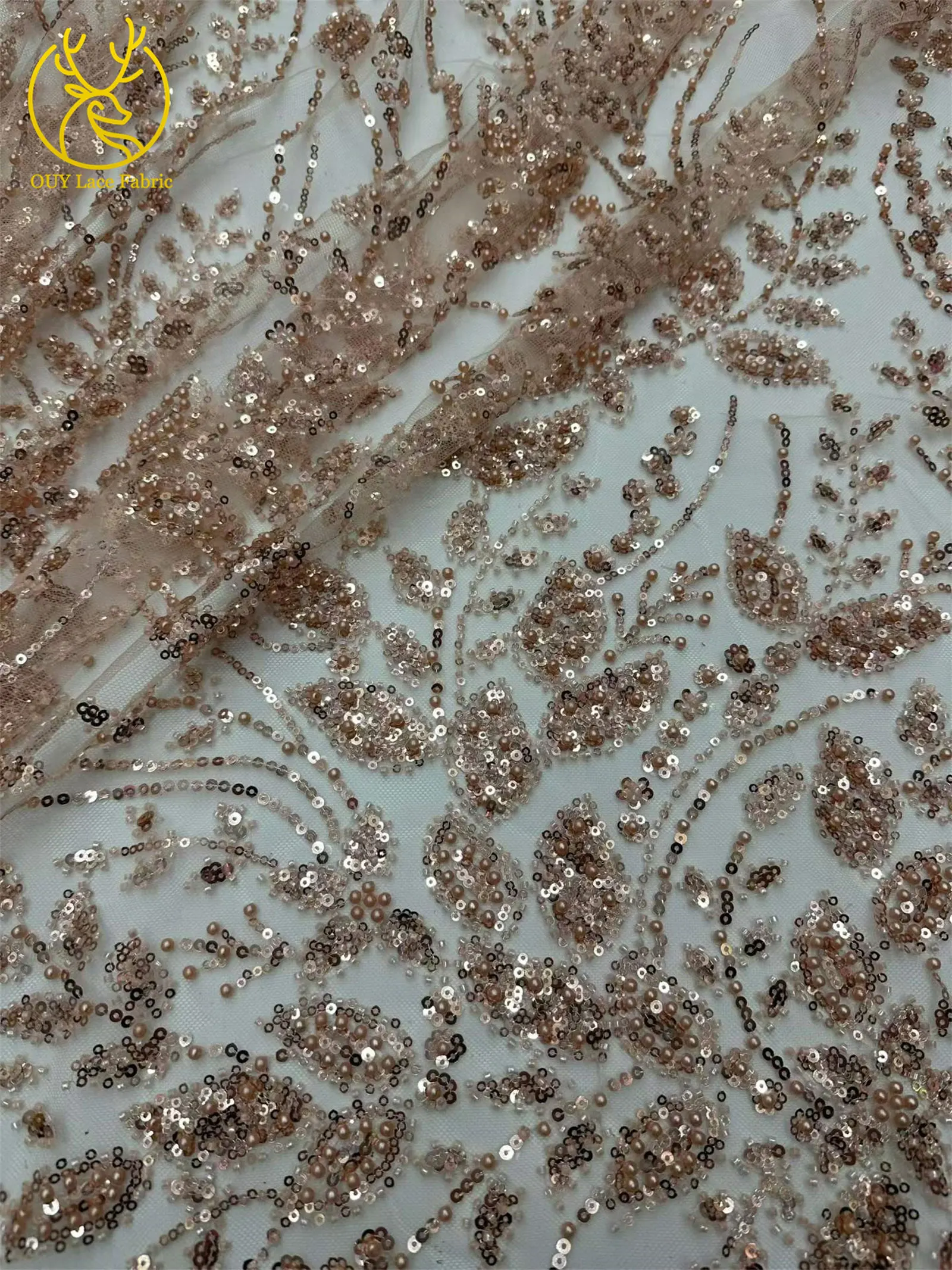 5 Yards grüner afrikanischer Spitzenstoff, hochwertige französische Pailletten, Perlenstickerei, Tüllspitze für nigerianische Frauen, Abendkleid – Detail 24