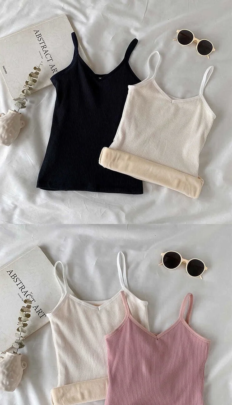 Camiseta sin mangas de moda para mujer, ropa interior térmica de invierno, color liso, ropa de noche informal, sexy, elástica, de terciopelo fino.