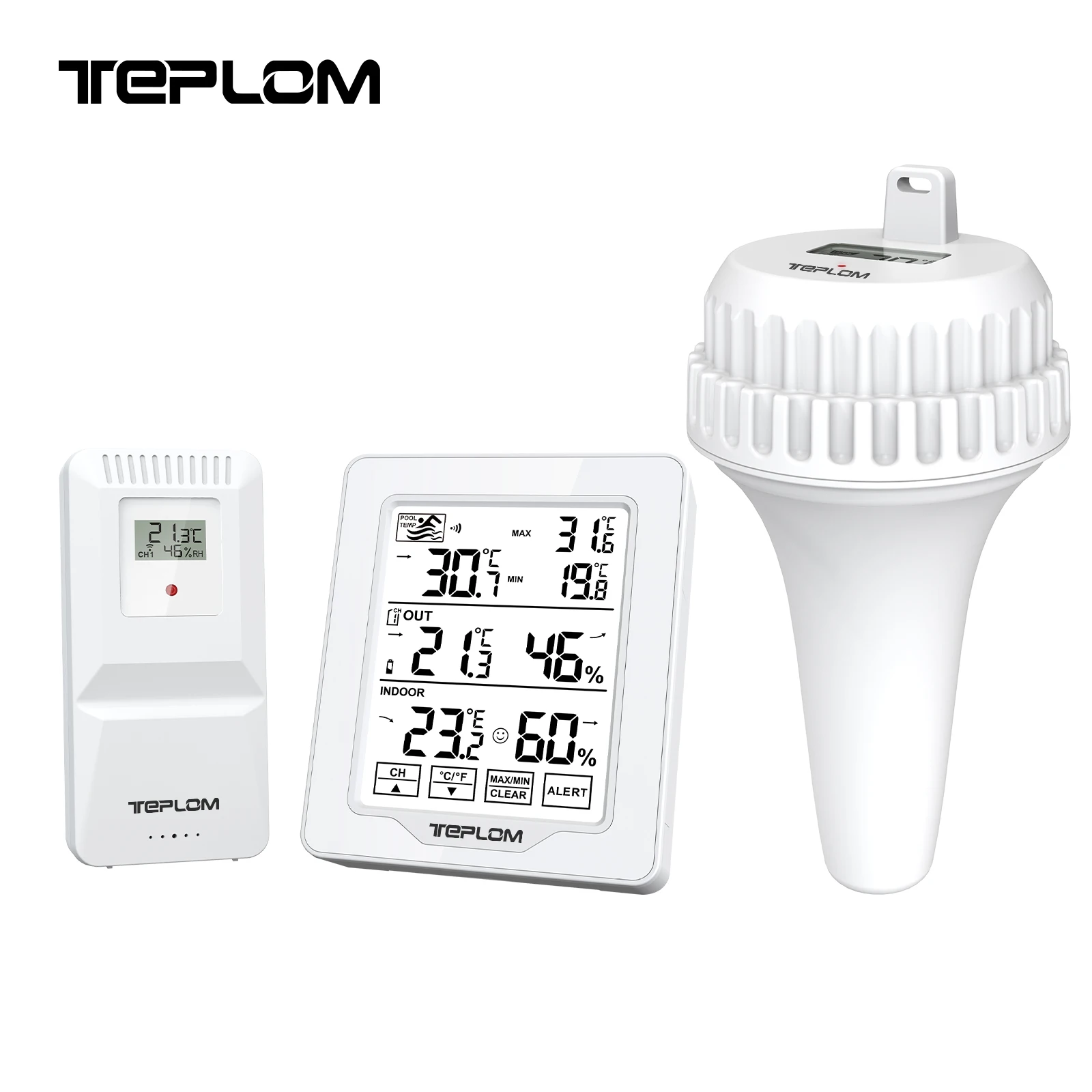 Wireless Pool Temperature Meter Floating Easy-to-Read Indoor/Outdoor Thermometer Hygrometer Large Screen Real-Time Water Tempera