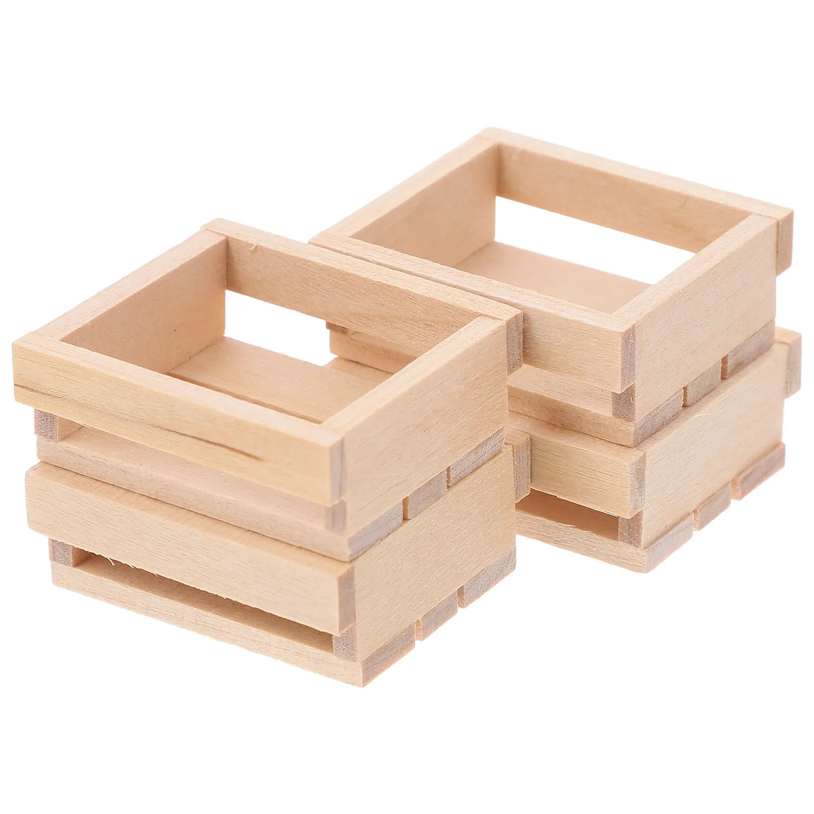 

4pcs Wooden Storage Baskets Hollow Crates for Display Khaki Dollhouse Fruit Shelf Mini Decor Craft Box Versatile Use Durable