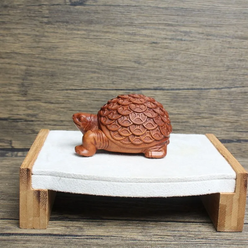 CYGJ-Feng Shui Money Turtle Statue Carved Wood Figurine Decoration Wealth Lucky Ornament For Office Good Omen