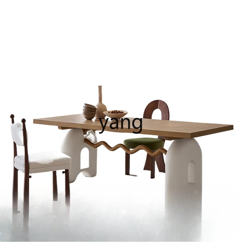 

LH cream style retro solid wood dining table and chair combination log color table