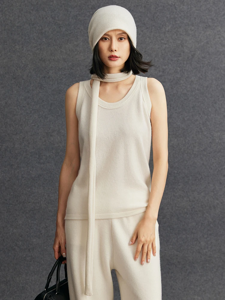 

TLOML Chic Women's 100% Cashmere Sweater Vest O-neck Simple Style Basic Vest Cashmere Sweater Spring Autumn Vest Soft Comfy Tops