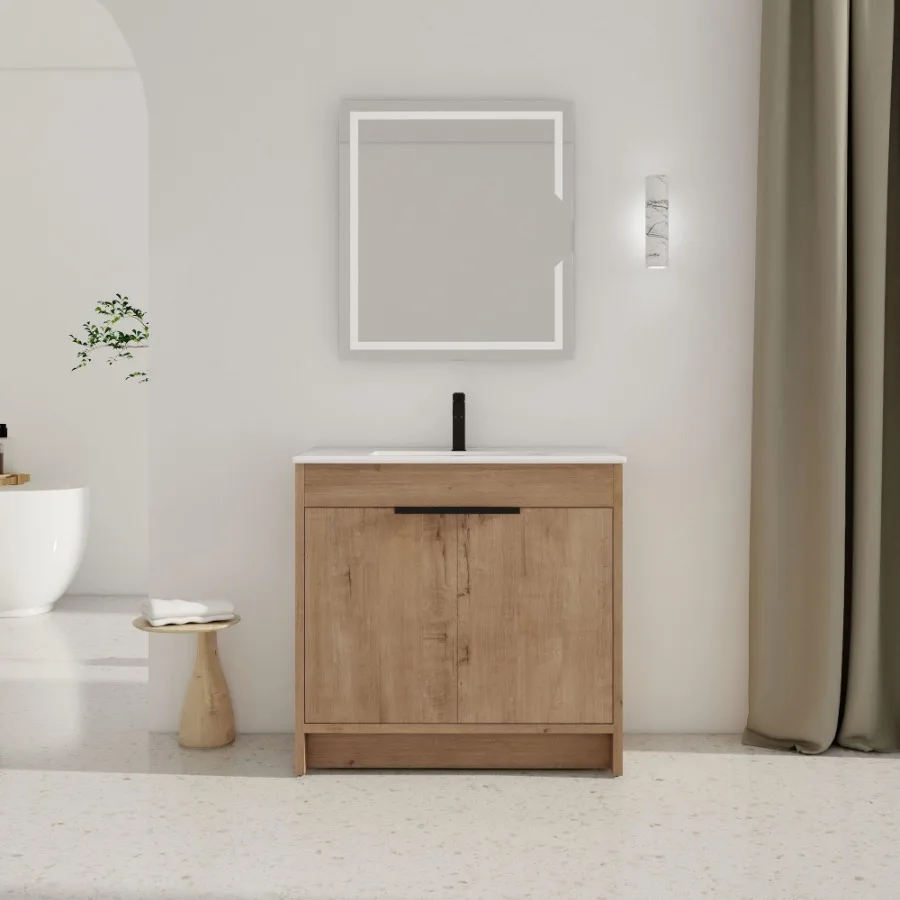 

36 Freestanding Bathroom Vanity with White Ceramic Sink 2 SoftClose Cabinet Doors (KDPACKING BVB02436IMOFBL9090B