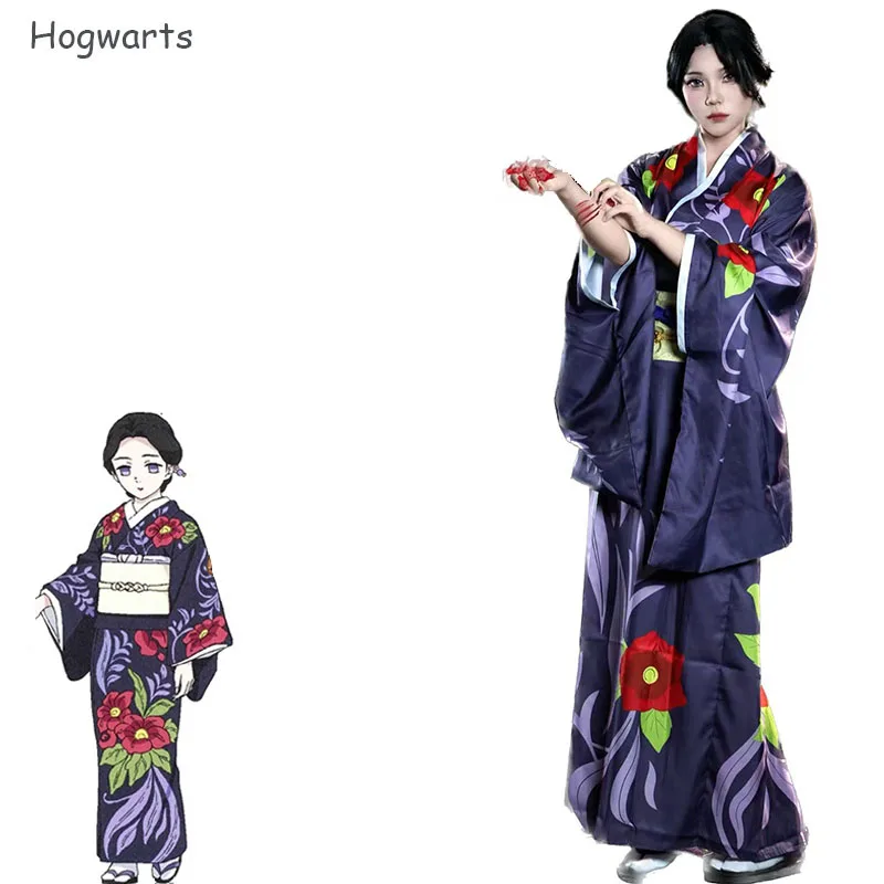 

Anime Demon Slayer Tamayo Cosplay Costume Kimetsu No Yaiba Wig Japanese Printing Kimono Haori Japanese Woman Halloween Suit