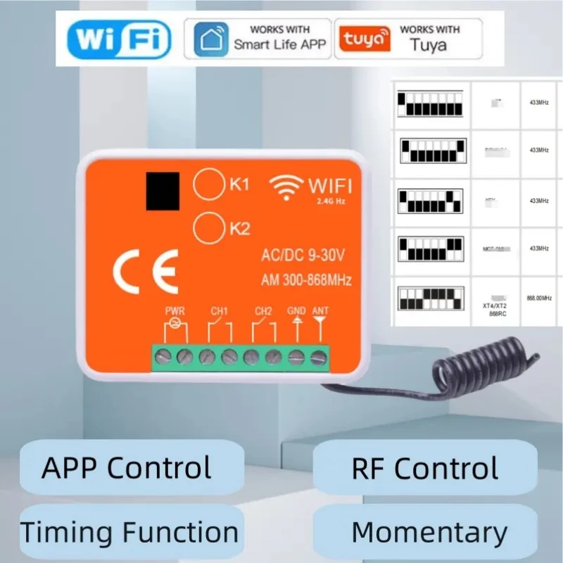 범용 스마트 게이트 와이파이 리모컨 스위치, 차고 문짝 리시버, 300-868MHz