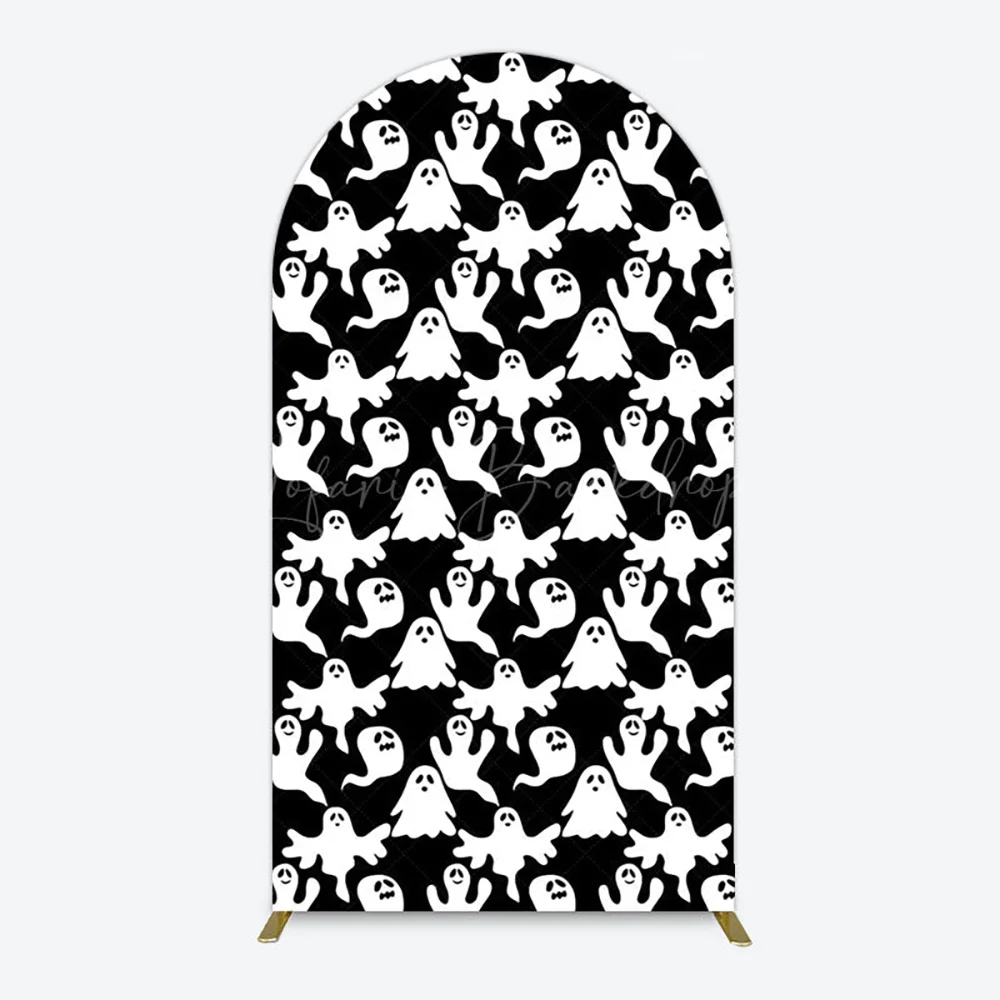 

Черно-белый моторошный фон с аркой призраков для вечеринки в честь Хэллоуина, тема призрака Бу для детей и взрослых, украшения для фотобудки