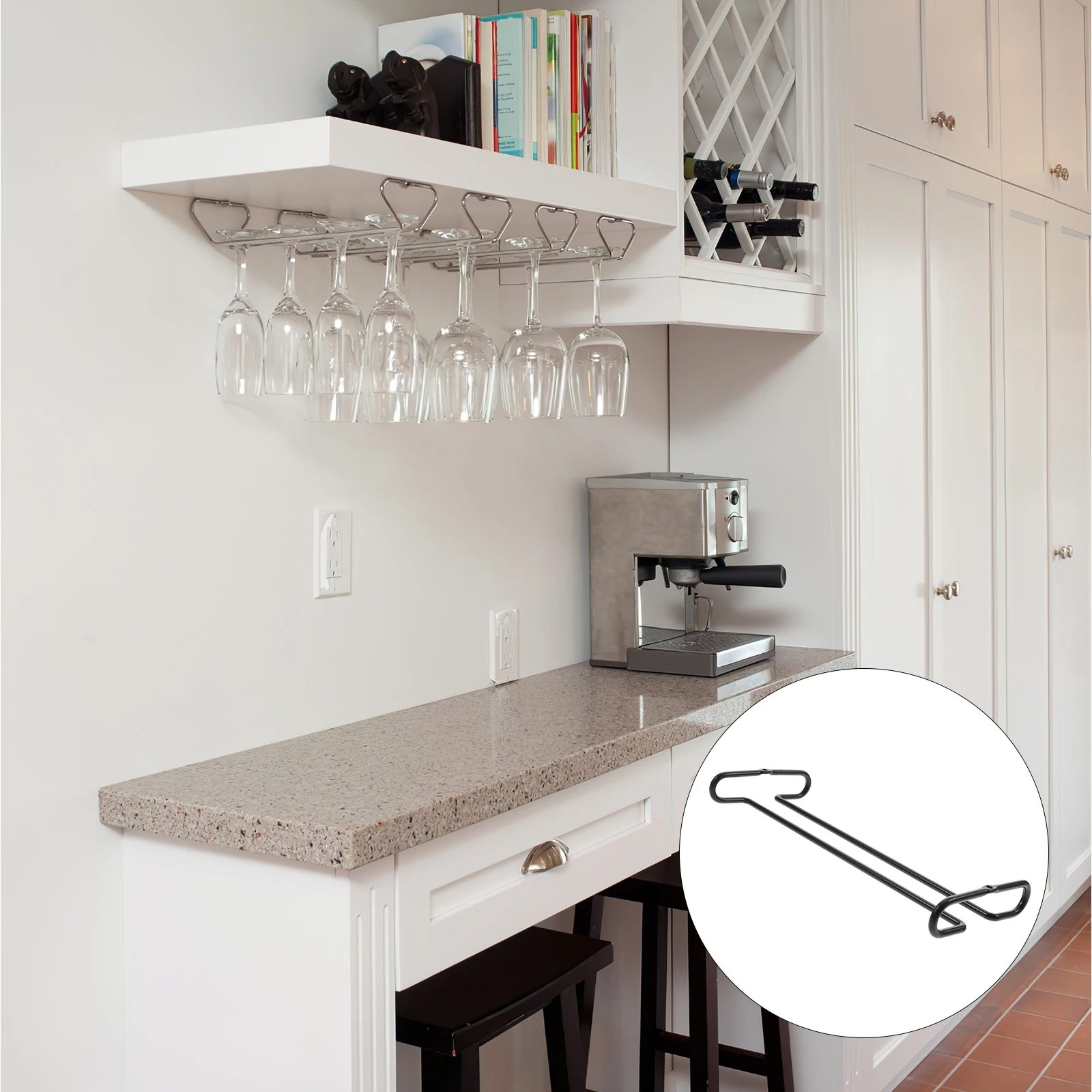 

Glass Rack Holder Wall Mounted Iron Craft Design Space Saving Glass Storage Cup Hanging Display for Kitchen