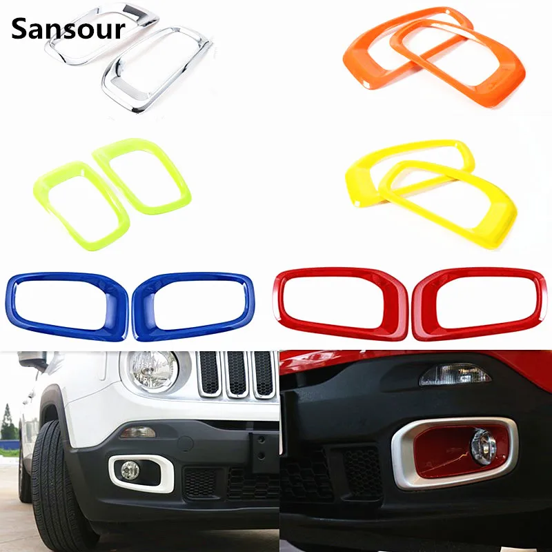 Sansour Front Fog Lights Trim Turn Signal Parking Lamp Cover Bezel Ring ABS For Jeep Renegade