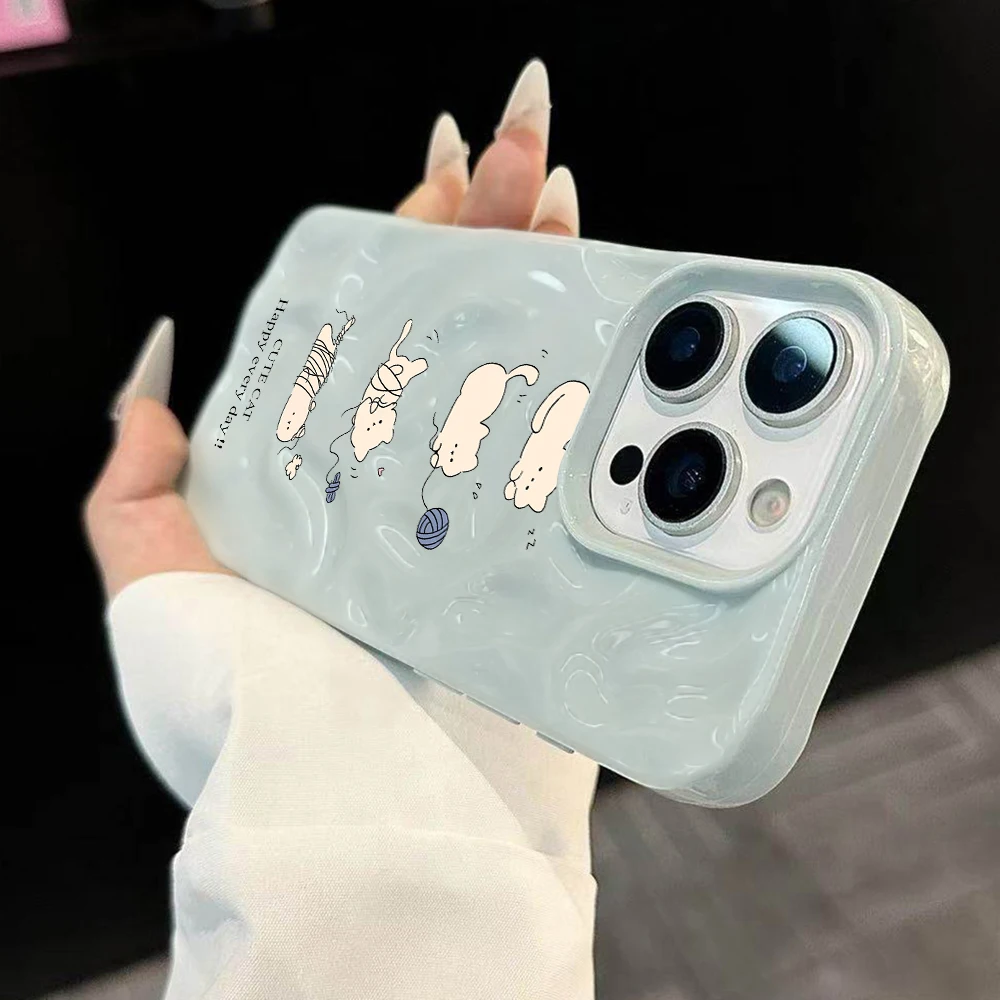 Niedliche Katzen-Handyhülle aus Garn für iPhone 17 16 15 14 13 12 11 Pro Max 14 15 Plus 17Air, Falten-Wellen-Design, weiche Silikon-Schutzhülle – Detail 1