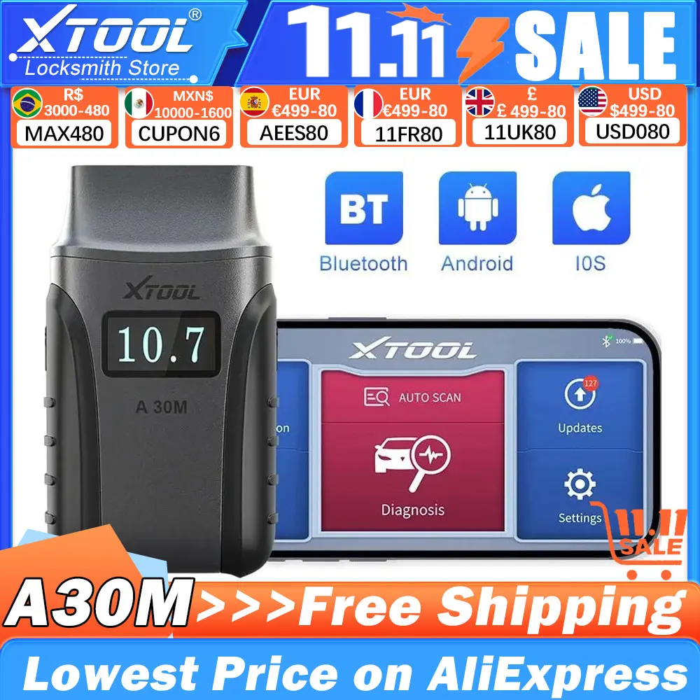 XTOOL Anyscan A30M OBD2 Auto Code Reader Full System Diagnostic Toolsl Bi-directional Scanner Lifetime Free Update Added CAN FD