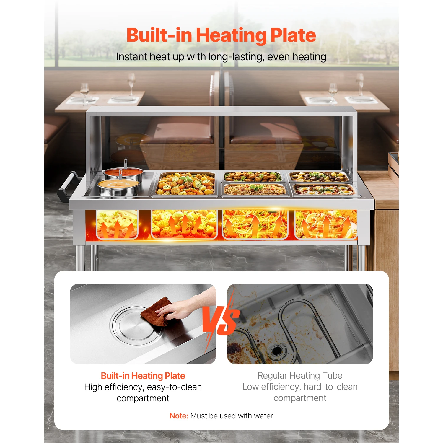 Commercial Food Warmer, 5 Pans + 2 Pots Electric Steam Table, 1800W Professional Buffet Catering Food Warmer with Shield Undershelf Wheels, Stainless Steel Server for Party Restaurant Hotel