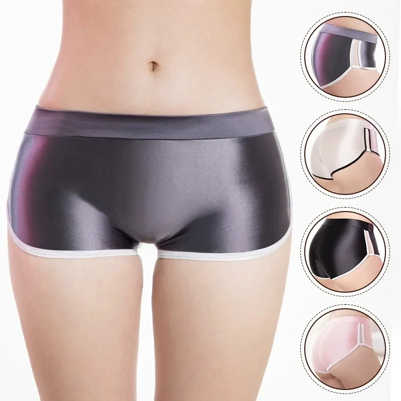 Women's Beachwear panties Gym Fitness Yoga Shorts Low Waist Breathable Underwear Safety Lingerie Oil Glossy Casual Sexy Boxer