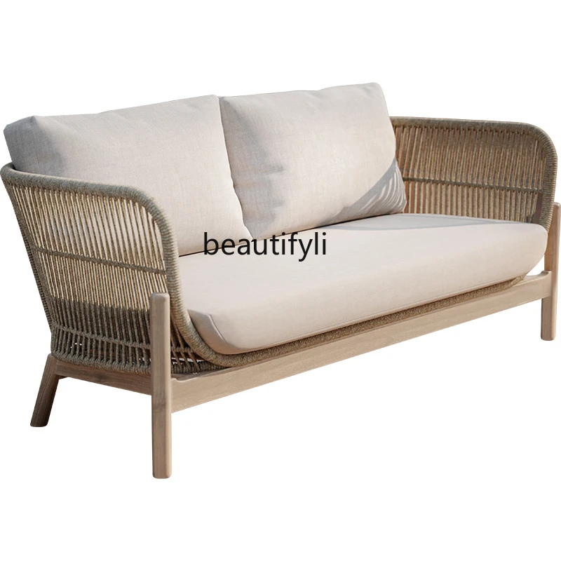 Outdoor Sofa Rattan Couch Three-Person Combination Outdoor Leisure Waterproof and Sun Protection Garden Terrace Furniture