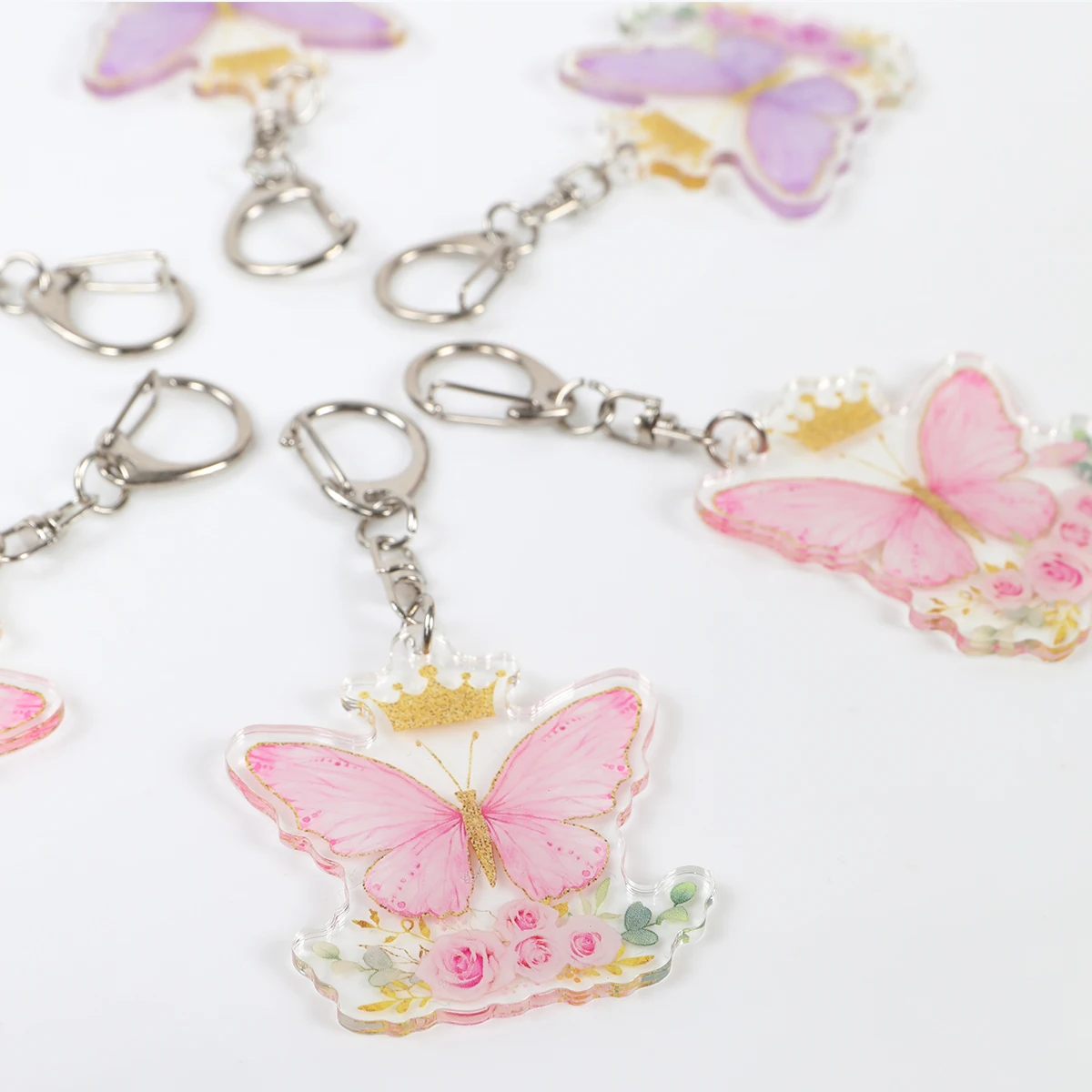 Pink Butterfly Acrylic Pendant Girls Birthday Party Gifts Decoration Purple Butterfly Wedding Birthday Key Chain Favors