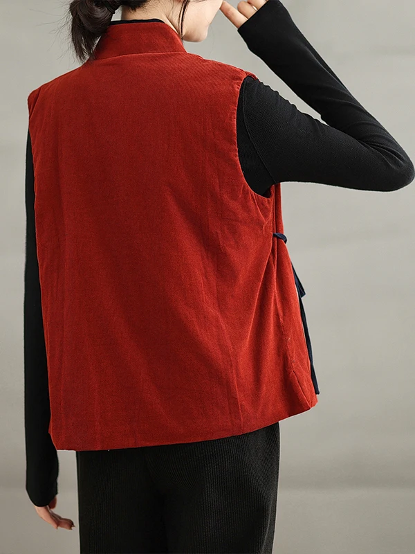 New 2025 Autumn Winter Loose Fit Embroidered Belted Chinese Sle Retro Corduroy Vest Large Size Women's Han Su Can oulder