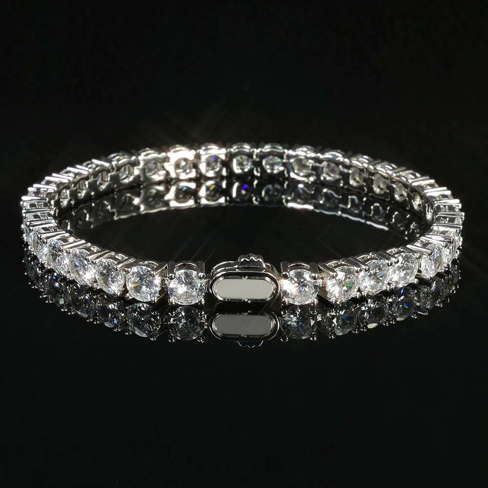 NY Hip Hop Fine Jewelry Snap Clasp Tennis Bracelet 3/4/5mm Width Iced Out Diamond Bracelets with Cubic Zirconia