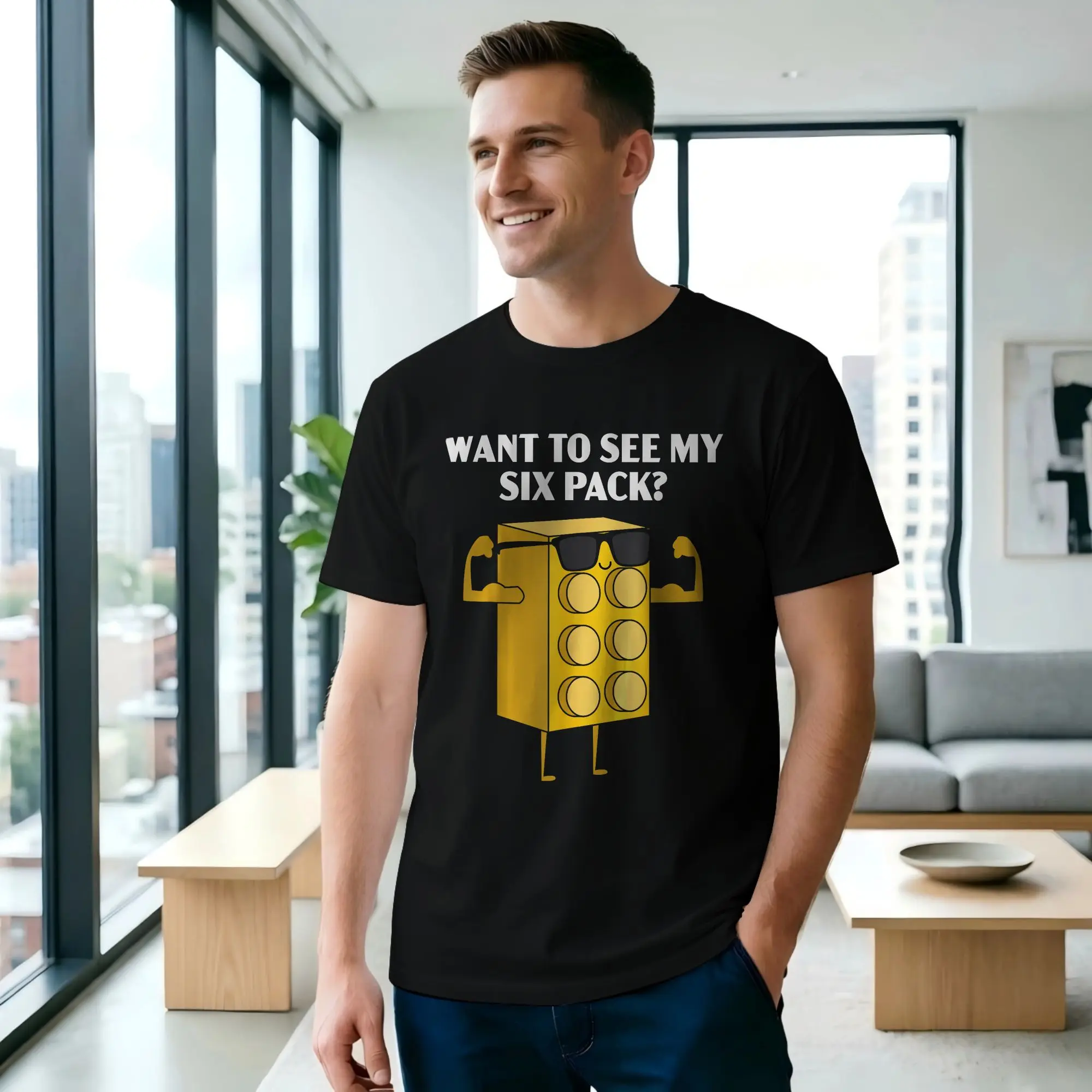 Camisetas para hombre con estampado de ladrillos, diseño de six pack, camisetas geniales de manga corta con cuello redondo, 100% algodón, ropa estampada